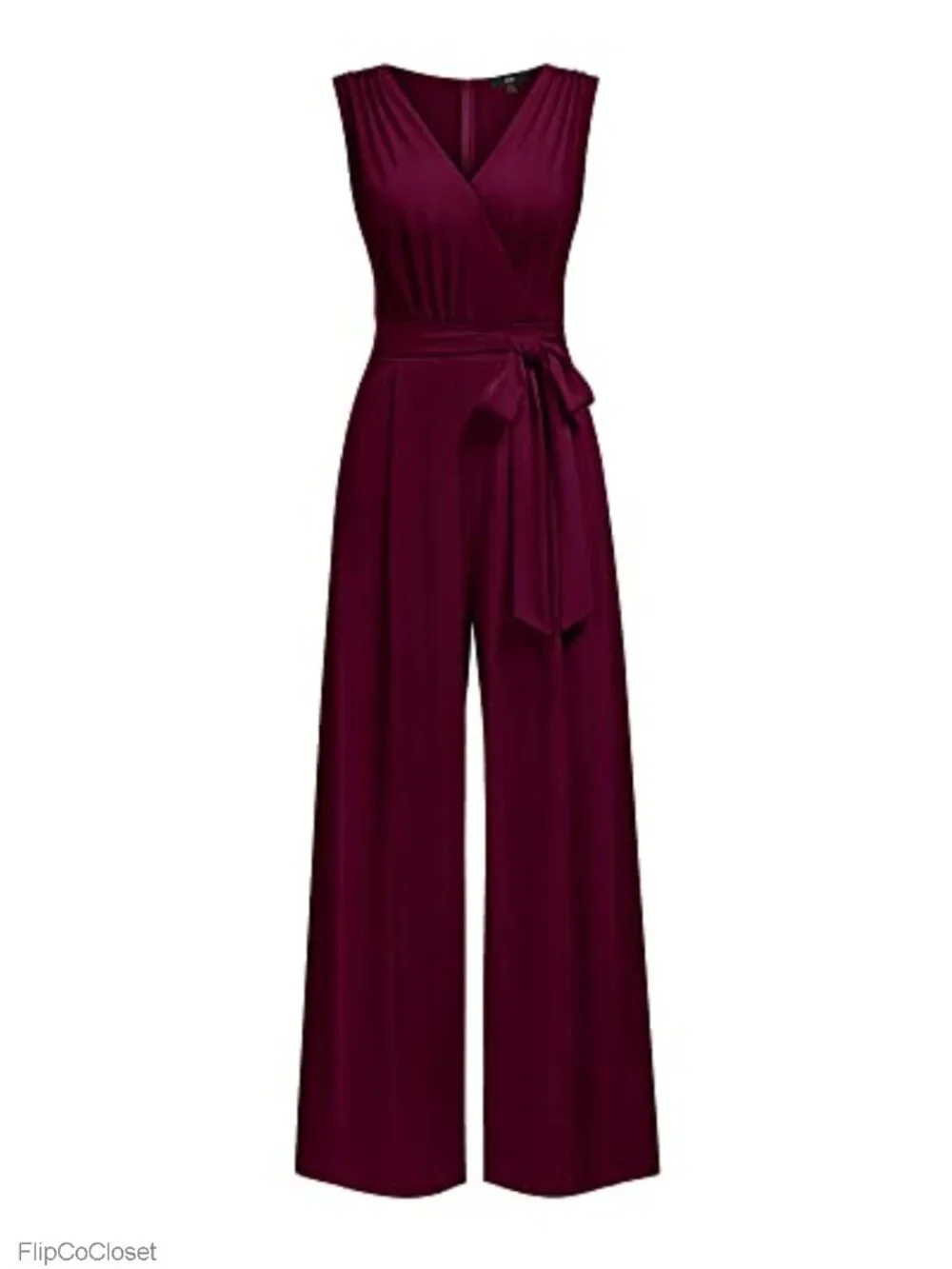 Sleeveless V Neck Wide Leg Jumpsuit with Belt